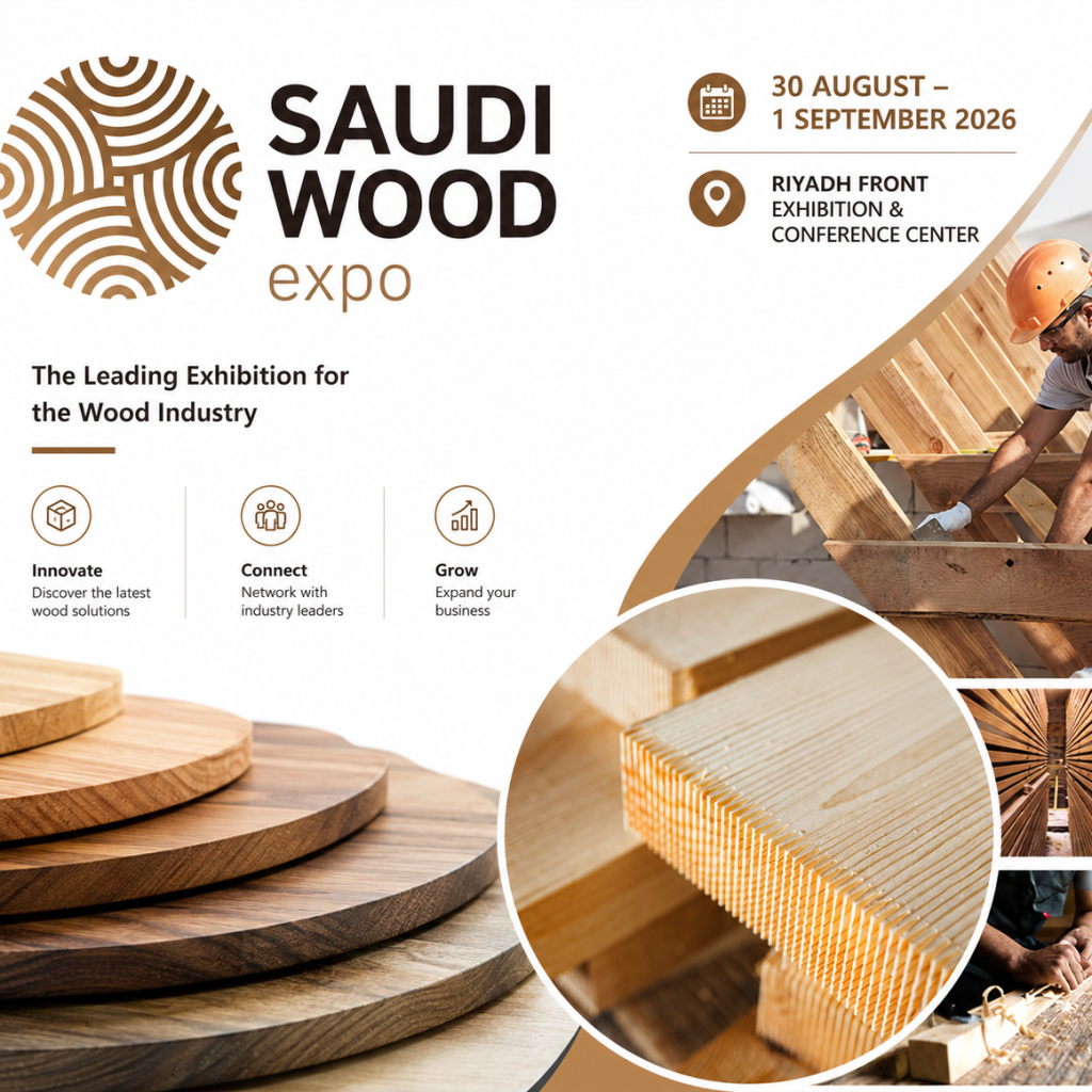 Join Saudi Wood Expo 2026 from 30 Aug–1 Sept in Riyadh, Saudi Arabia. Discover the latest wood products, machinery, technologies, and industry solutions.