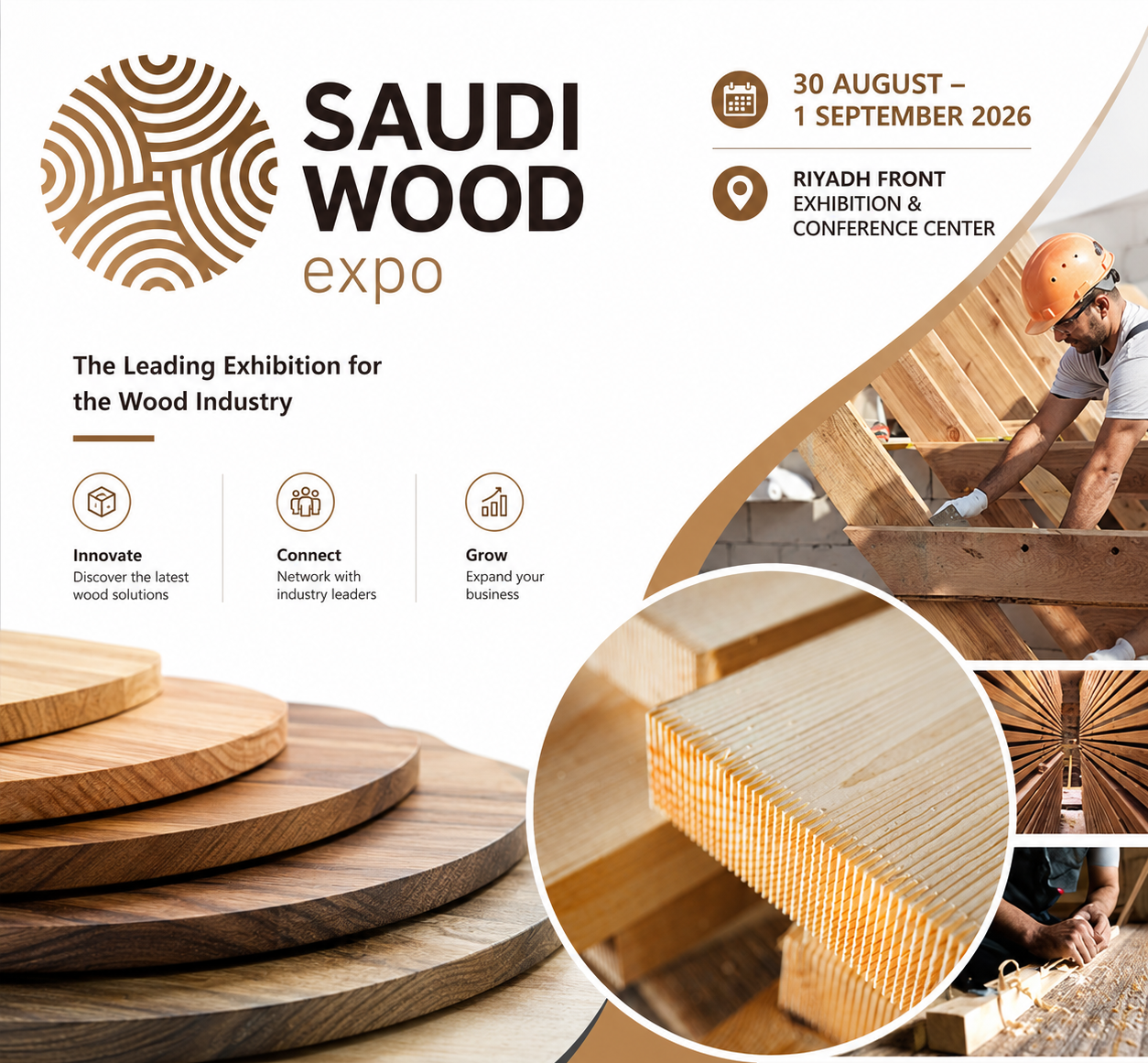 Join Saudi Wood Expo 2026 from 30 Aug–1 Sept in Riyadh, Saudi Arabia. Discover the latest wood products, machinery, technologies, and industry solutions.