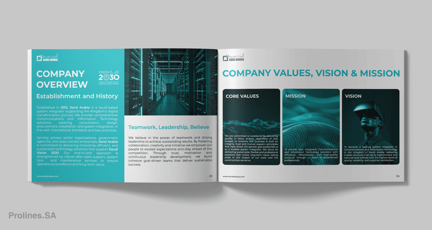 Sand Arabia Company Profile Design in Saudi Arabia by Prolines - خدمات تصميم بروفايل الشركات في السعودية لشركة الرمال العربية بواسطة برو لاينز
